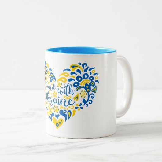 Stehen Sie mit ukrainischer Schrift und Herz Zweifarbige Tasse (VorderseiteRechts)