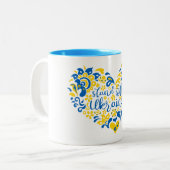 Stehen Sie mit ukrainischer Schrift und Herz Zweifarbige Tasse (Vorderseite Links)