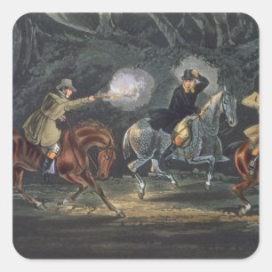 Stehen Sie und liefern Sie, aquatinted durch E. Quadratischer Aufkleber