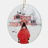 Stehend im Winterschnee Keramik Ornament (Links)