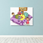 Stehend mit Armen aufgewachsene Mädchen und Jungen Leinwanddruck (Insitu (Holzboden))