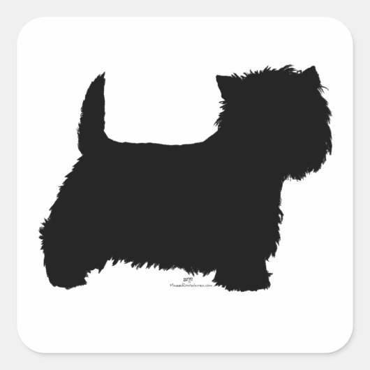 Stehend Westie Silhouette Quadratischer Aufkleber (Vorderseite)