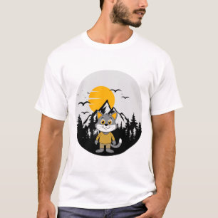 Stehende Cartoon-Katze in der Natur-Berg-Kunst T-Shirt