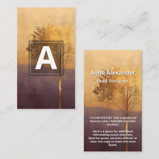 Stehende Leuchte | Minimalistischer Baum-Design Visitenkarte (Vorne/Hinten)
