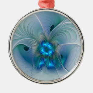 Stehende Ovationen, abstrakte blaue Türkis-Fraktal Ornament Aus Metall