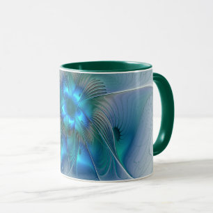 Stehende Ovationen, abstrakte blaue Türkis-Fraktal Tasse