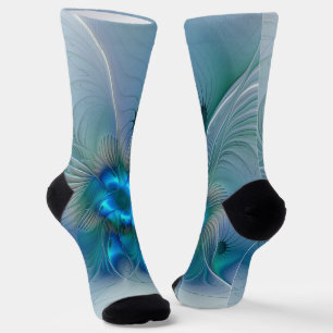 Stehende Ovationen, abstrakte blaue Türkisfraktal Socken