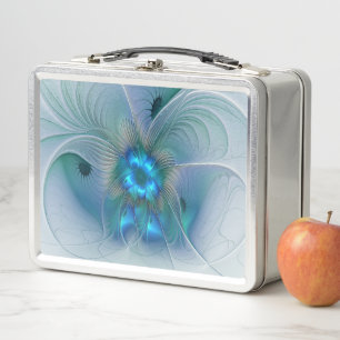 Stehende Ovationen, abstrakte blaue Türkisfraktale Metall Lunch Box