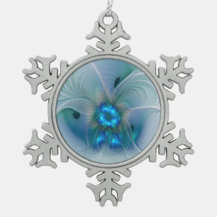 Stehende Ovationen, abstrakte blaue Turquoise-Frak Schneeflocken Zinn-Ornament