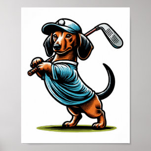 Stehender Dachshund Wiener Hund schwingt Golfschlä Poster