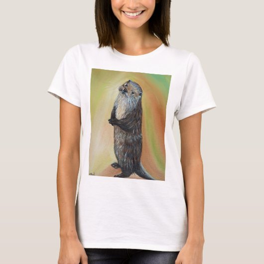 Stehender Fluss Otter Malerei T-Shirt (Vorderseite)