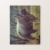 Stehender Hippo-Posing bei Kamera in Africa Foliag Puzzle (Vertikal)