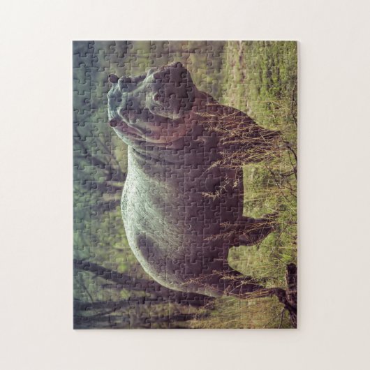 Stehender Hippo-Posing bei Kamera in Africa Foliag Puzzle (Vertikal)
