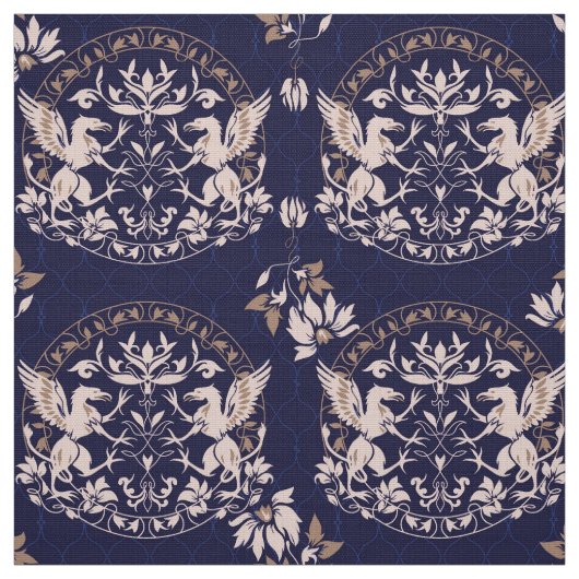Stehender Schwarzer Griffin mit Blume-Patrone DIY Stoff (Muster)
