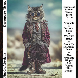 Stehender Steampunk Gentleman Katze EV5L Decoupage Seidenpapier