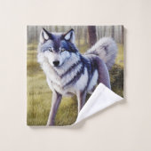 Stehender Wolf Badhandtuch Set (Waschlappen)