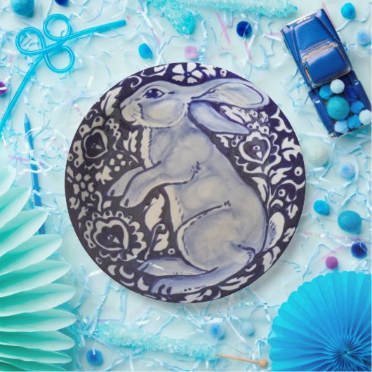 Stehendes Blau- und Weißkaninchen-Papierplatte Pappteller (Party)