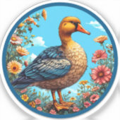 Stehendes Duck Amid  Blume Aufkleber (Vorderseite)