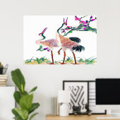 Stehendes rotes Kranposter Zeichne 2 Poster (Heimbüro)