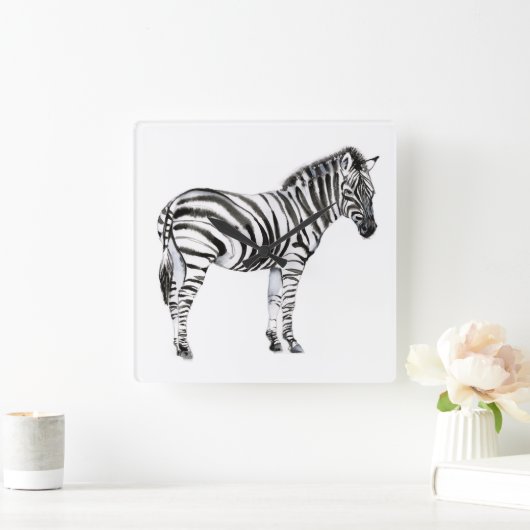 Stehendes Zebra Quadratische Wanduhr (Zuhause)