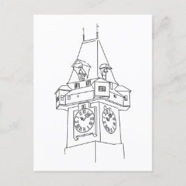 Steiermark Österreich Grazer Uhrturm Illustration Postkarte