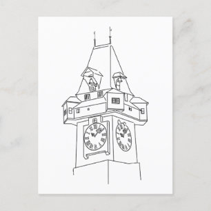 Steiermark Österreich Grazer Uhrturm Illustration Postkarte