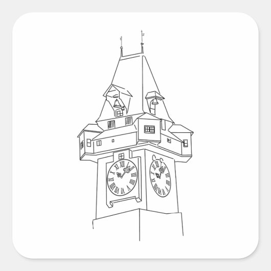 Steiermark Österreich Grazer Uhrturm Illustration Quadratischer Aufkleber (Vorderseite)