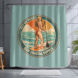 Steig ein SUP Pinup Sonnenuntergang Paddle Retro K Duschvorhang