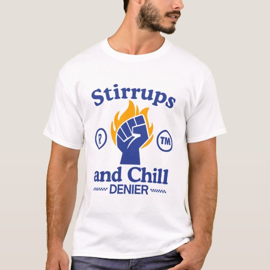 Steigbügel und kalter Denier T-Shirt (Vorderseite)