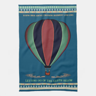 Steigend hoch über Vintagem Heißluftballon Aquamar Geschirrtuch