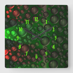 Steigende Blasen (grün und rot) Quadratische Wanduhr