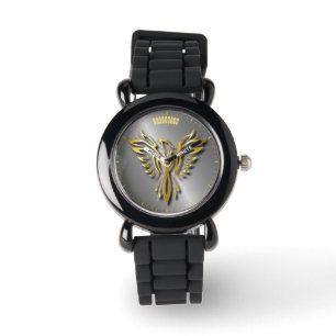 Steigende goldene Phoenix-Goldflammen mit Schatten Armbanduhr