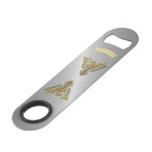 Steigende goldene Phoenix-Goldflammen mit Schatten Speedflaschenöffner (Rückseite Schrägansicht)