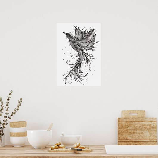 Steigende Phoenix Lineart Poster (Küche)