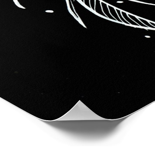 Steigende Phoenix weiß auf schwarzem Lineart Poste Poster (Ecke)