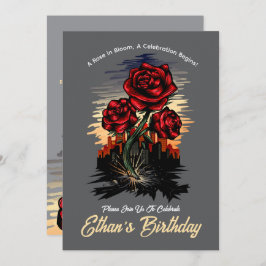 Steigende Rose - Eleganter Blumengeburtstag Einladung