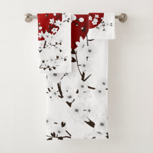 Steigende Sonnenblumenblüten Rot Schwarz-weiß Badhandtuch Set