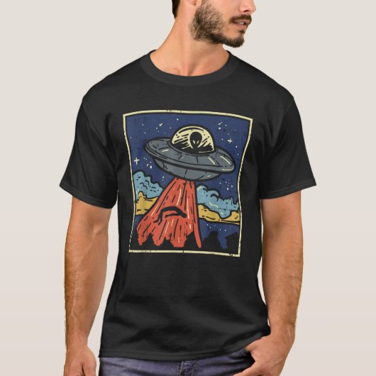 Steigern Sie die UFO Alien Retro 80er Area 51 ET S T-Shirt (Vorderseite)