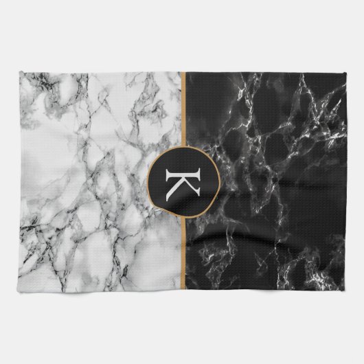 Stein aus schwarzem und weißem Marmor - Buchstaben Geschirrtuch (Horizontal)