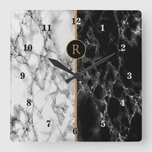Stein aus schwarzem und weißem Marmor - personalis Quadratische Wanduhr