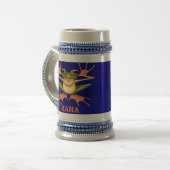STEIN - Frosch-blauer Hintergrund ha ha verdoppelt Bierglas (Vorderseite Links)