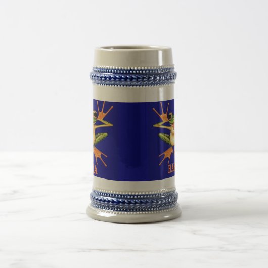 STEIN - Frosch-blauer Hintergrund ha ha verdoppelt Bierglas (Mittel)