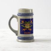 STEIN - Frosch-blauer Hintergrund ha ha verdoppelt Bierglas (Links)