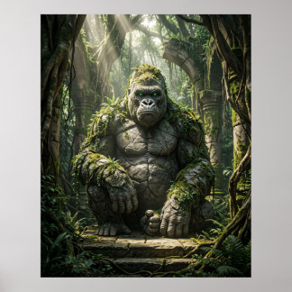 Stein-Gorilla Monolithische Dschungel-Kunst Poster