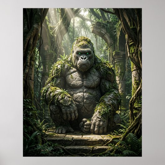 Stein-Gorilla Monolithische Dschungel-Kunst Poster (Vorne)