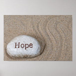Stein im Sand mit dem Wort Hope Poster