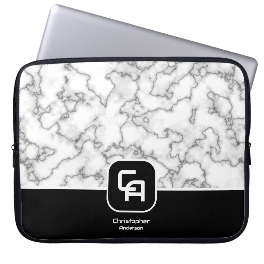 Stein Monogramm Schwarz Weiß Laptopschutzhülle (Vorderseite)