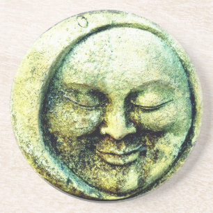Stein-Optik Mond und Sonne Gesicht Halbmond Getränkeuntersetzer