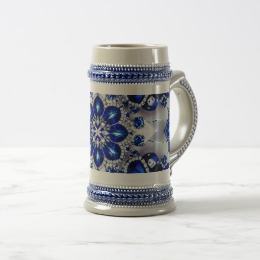 Stein-Tasse mit blauweißem Farbdesign Bierglas (VorderseiteRechts)