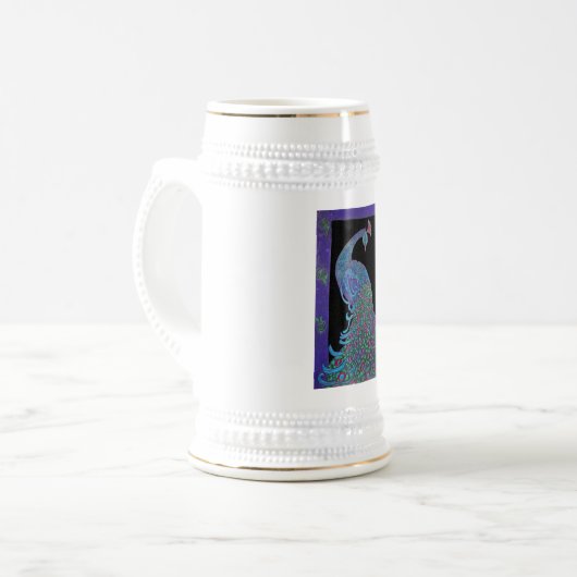 Stein - Tasse - stolzer Pfau (Vorderseite Links)